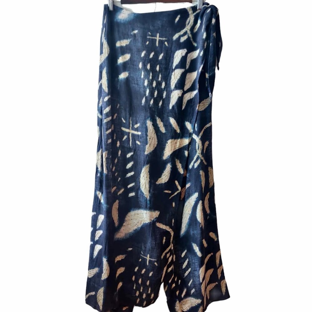Soft Surroundings Womens Blue Velora Wrap Wide Leg Drapey Isle Style Pants 8